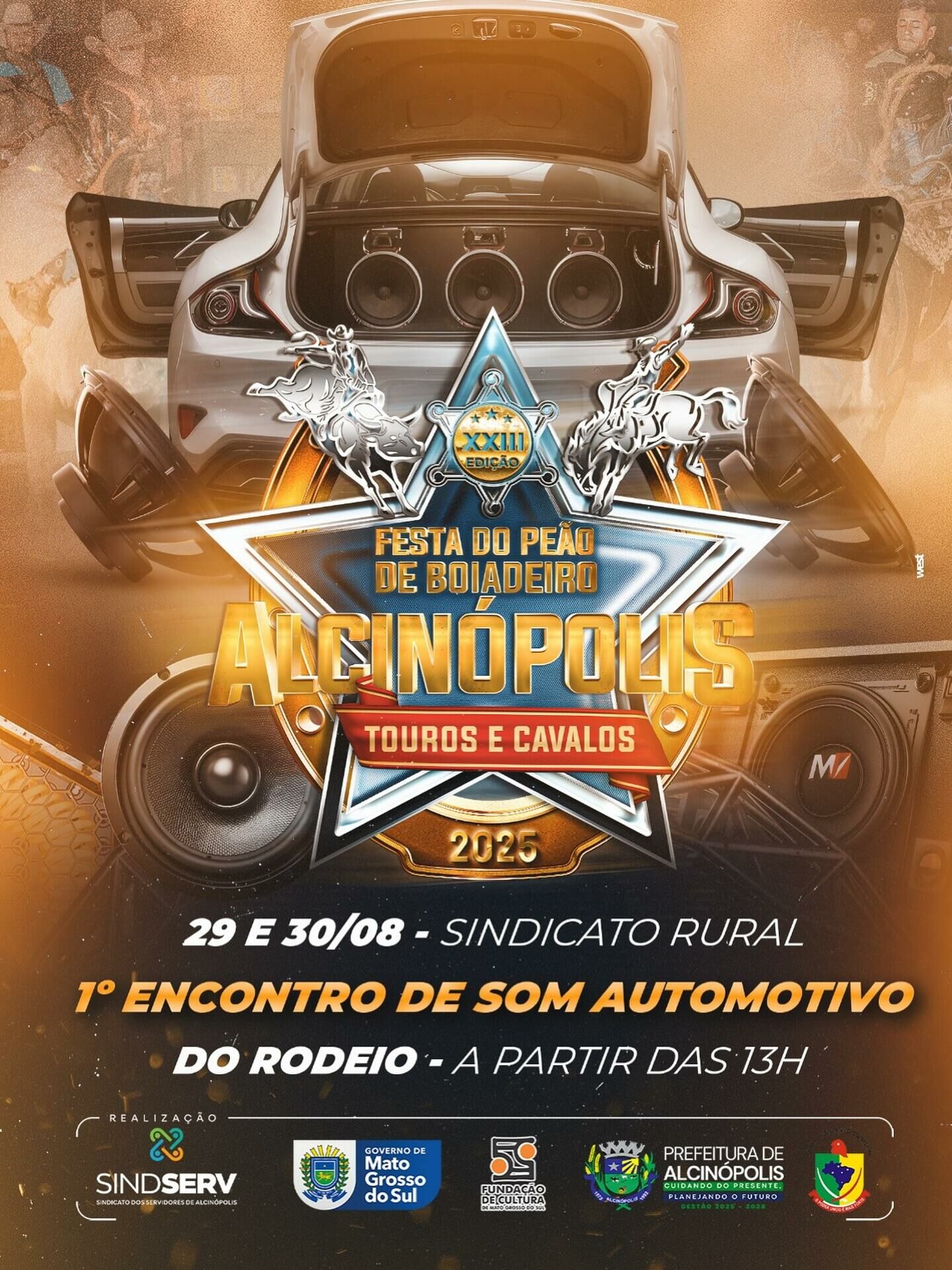 Imagem de compartilhamento para o artigo 1º Encontro de Som Automotivo será atração dentro da Festa do Peão de Alcinópolis da MS Todo dia